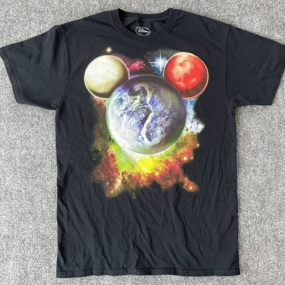 Mickey Mouse Shirt Adult‎ Medium Planet World Disney Graphic Black Short Sleeve